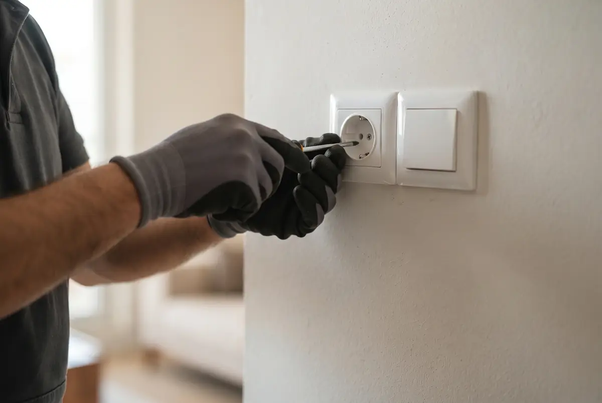 Elektrikçi priz ve anahtar tamiri yapıyor
